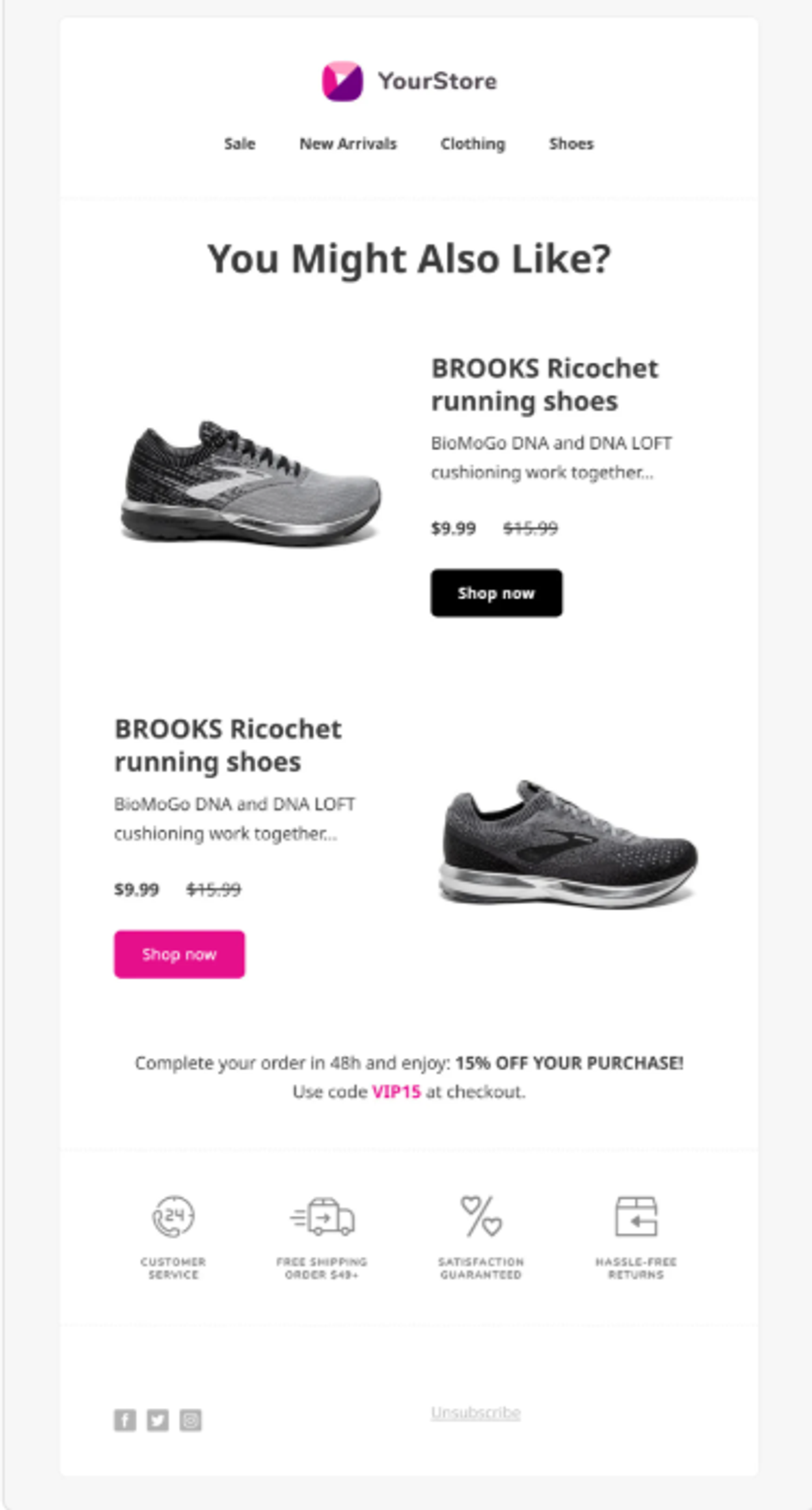 Example of a product recommendation email.