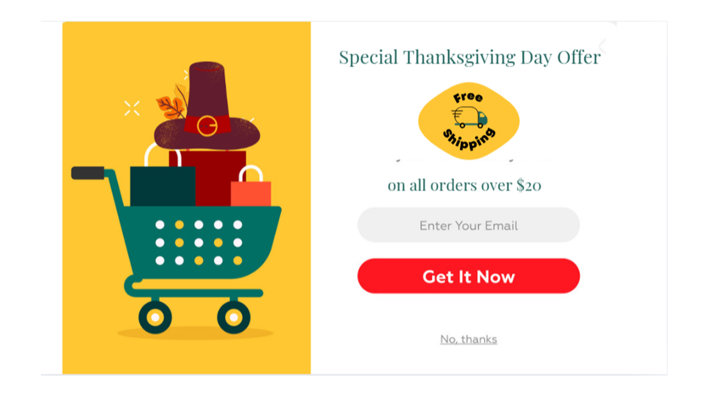Screenshot of a Thanksgiving email with a free shipping offer.