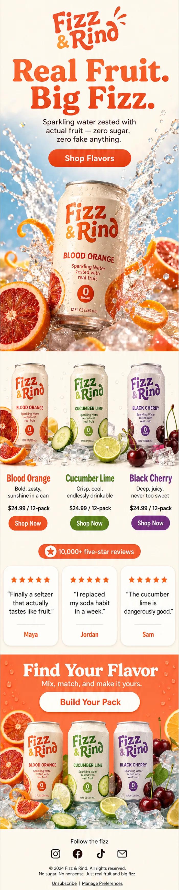 A Fizz & Rind campaign email, designed by Wiz