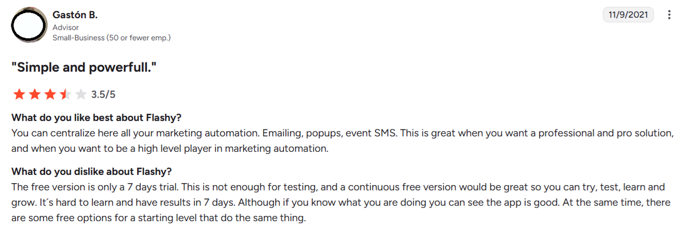 Screenshot of Flashy homepage showing ecommerce marketing automation platform features.