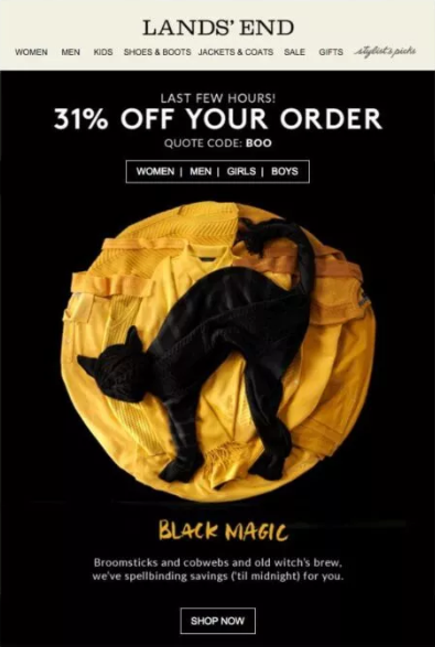 Screenshot of a Halloween sales email with a last-chance offer.
