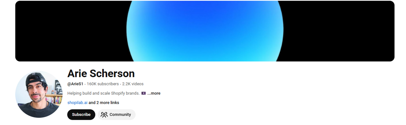 Screenshot of Arie Scherson's YouTube profile.