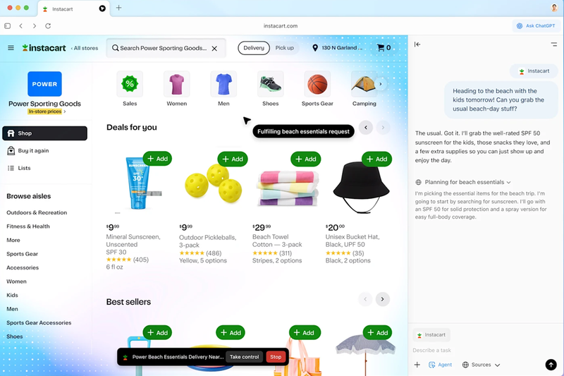 Screenshot of an ChatGPT agent in a browser