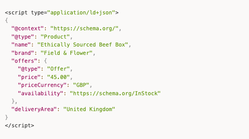Example product schema snippet