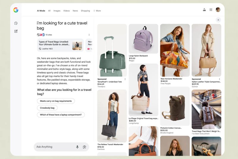 An image showing an AI chat with visual product options to choose from