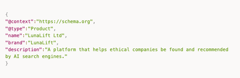 A snippet of product schema text