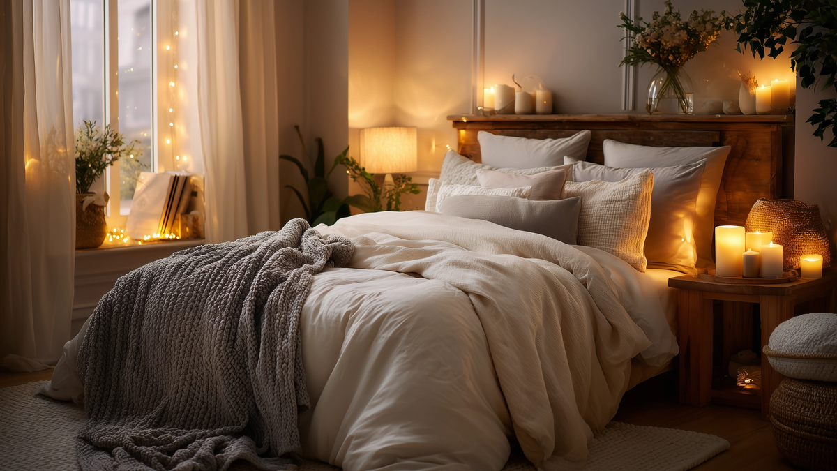 Cozy textures in a small bedroom