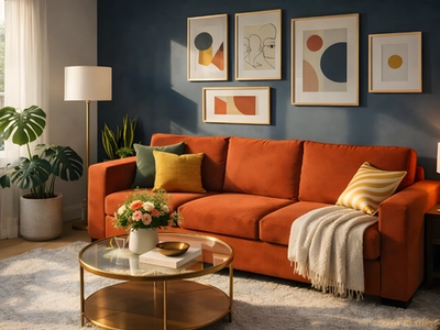 Colorful modern small apartment with bold decor and natural light