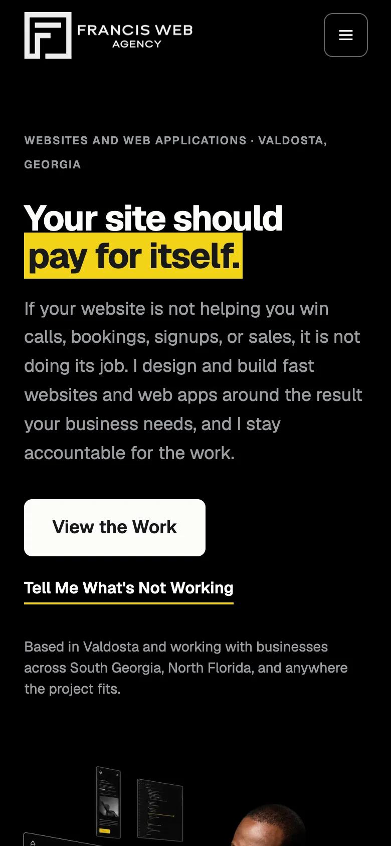 Francis Web Agency home page on a phone