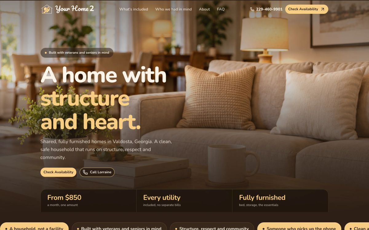 Your Home 2 LLC home page on desktop