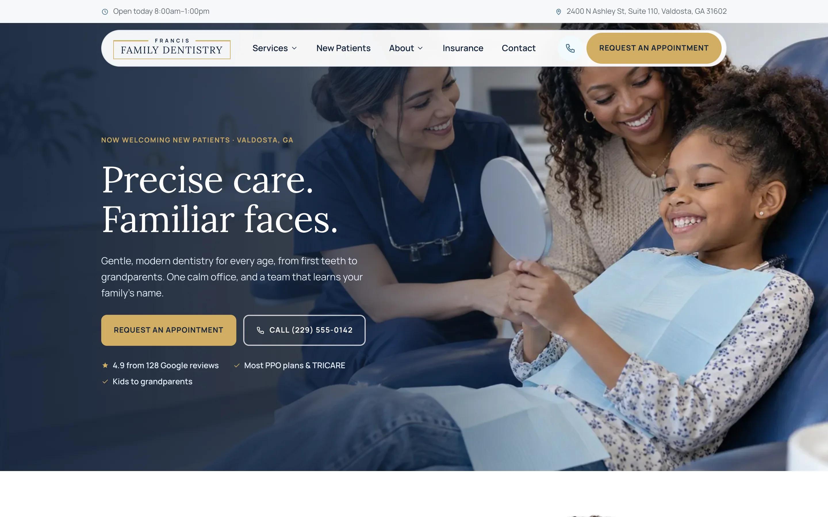 Francis Family Dentistry home page on desktop