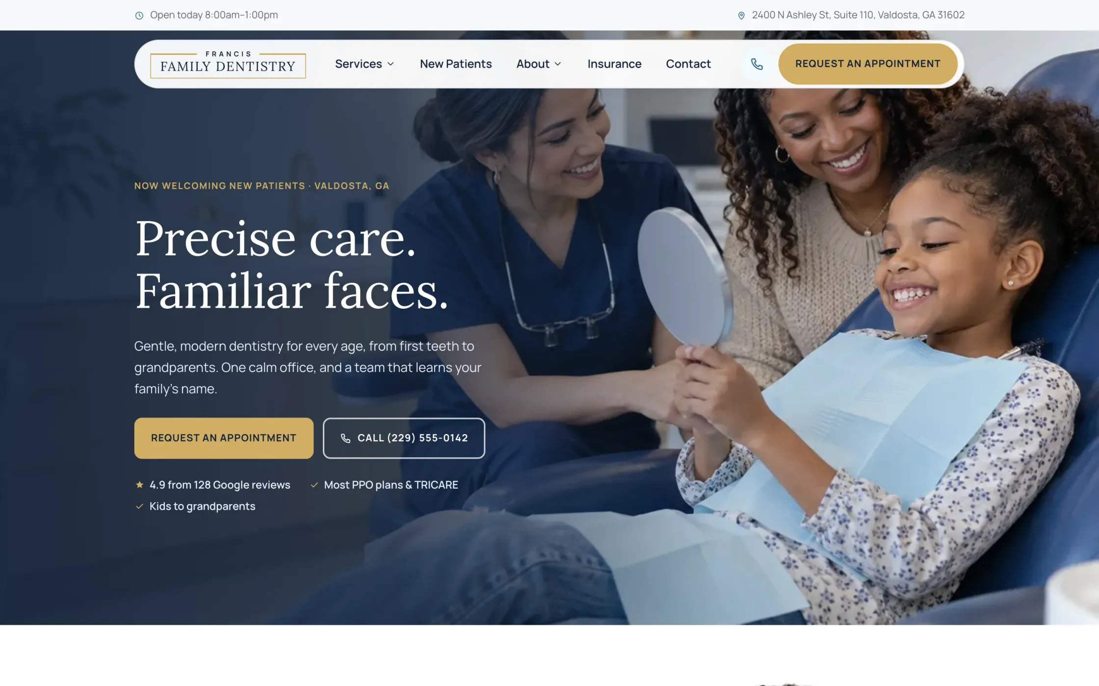 Francis Family Dentistry home page on desktop