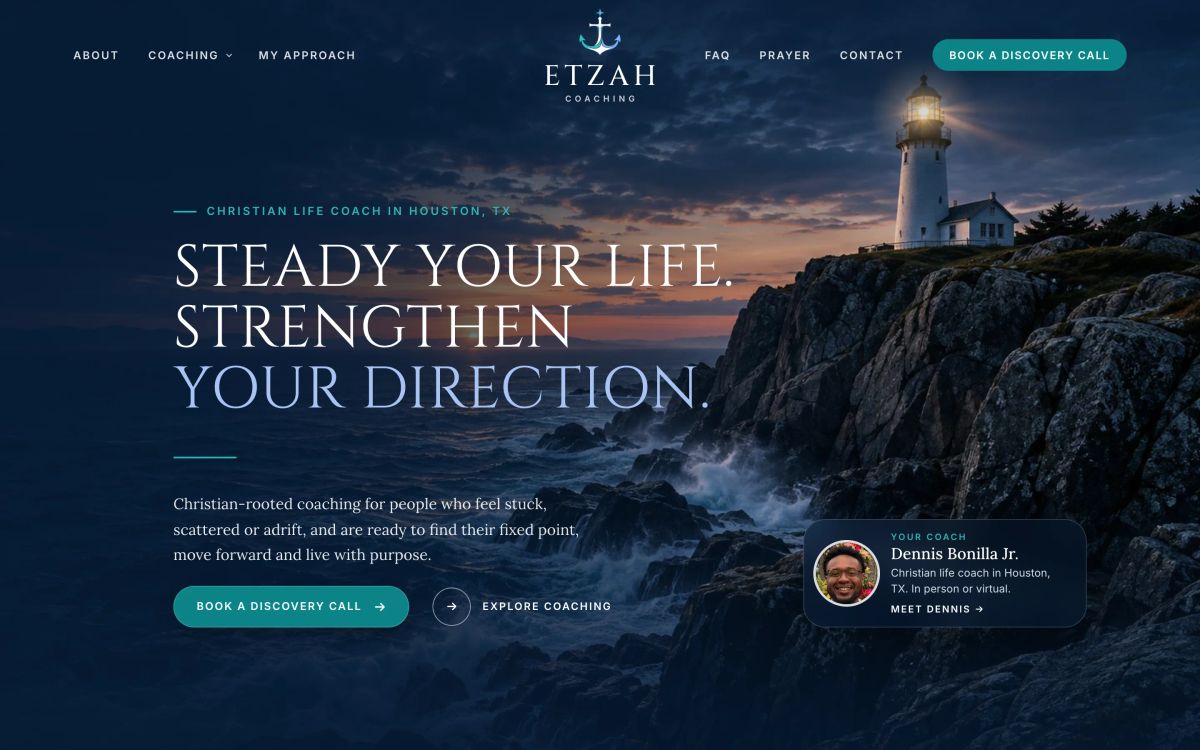 Etzah Coaching home page on desktop