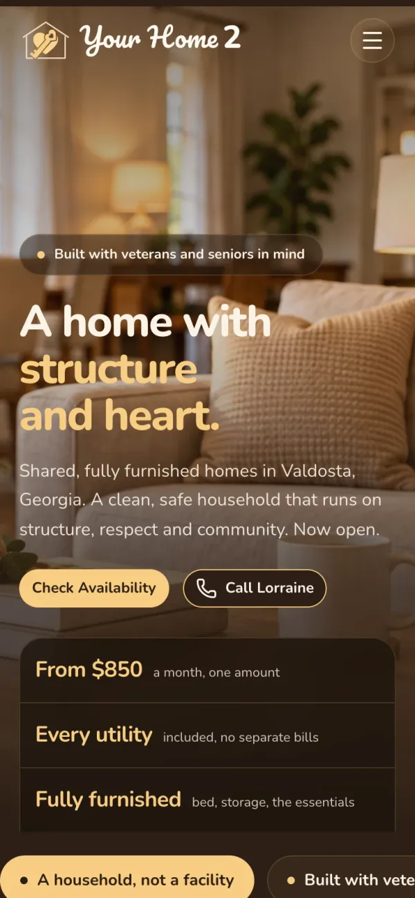 Your Home 2 LLC home page on a phone