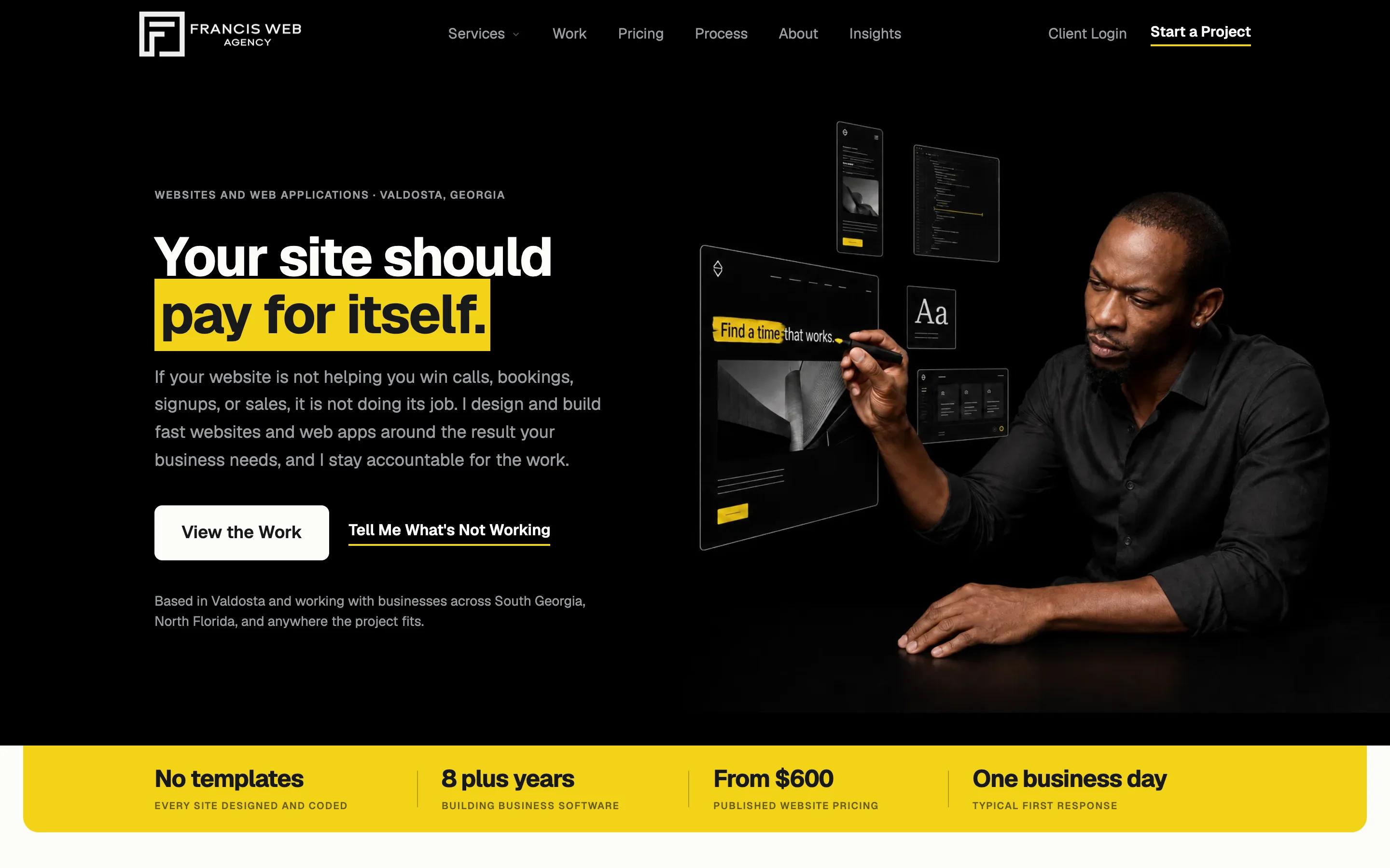 Francis Web Agency home page on desktop