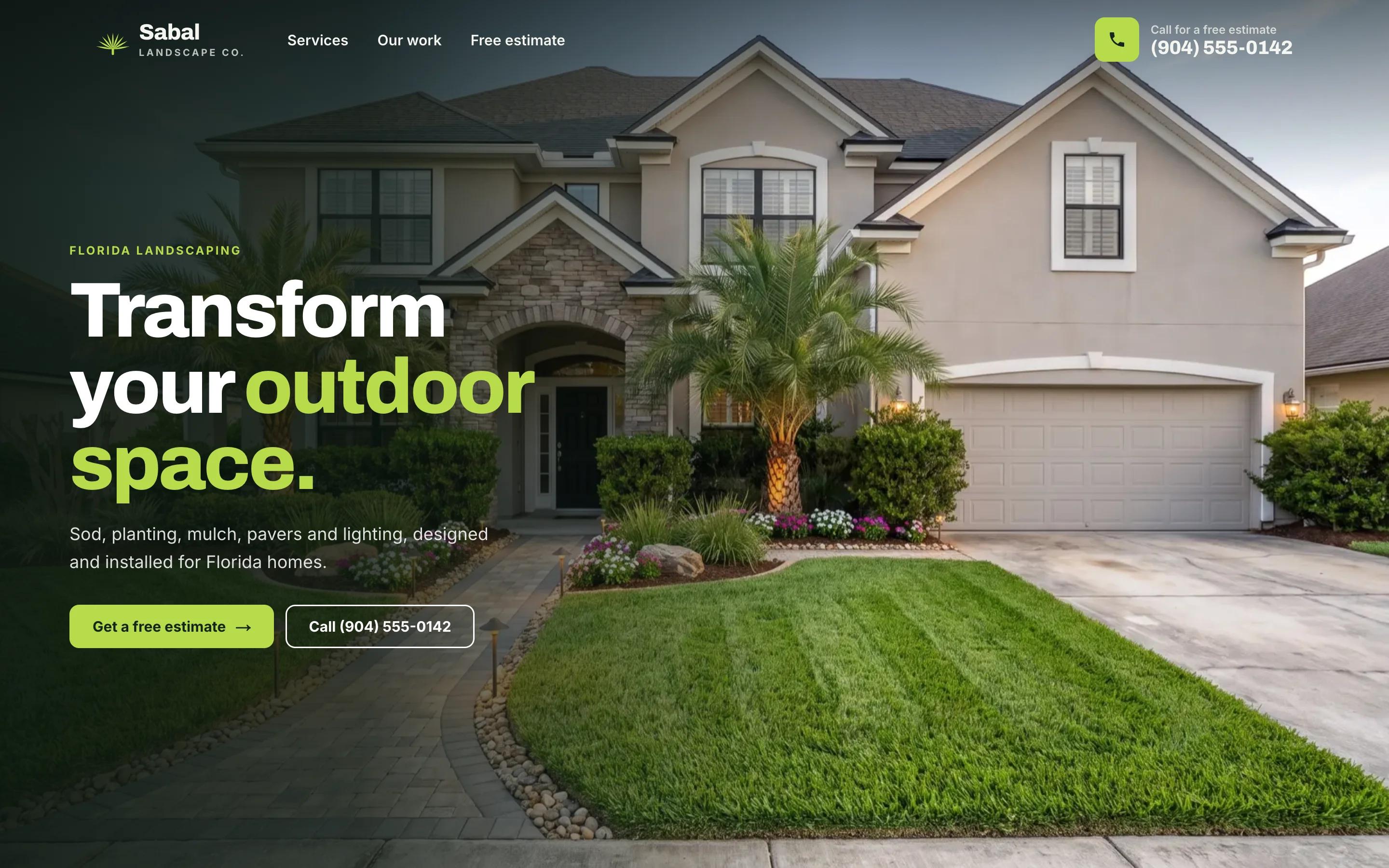 Sabal Landscape Co. home page on desktop