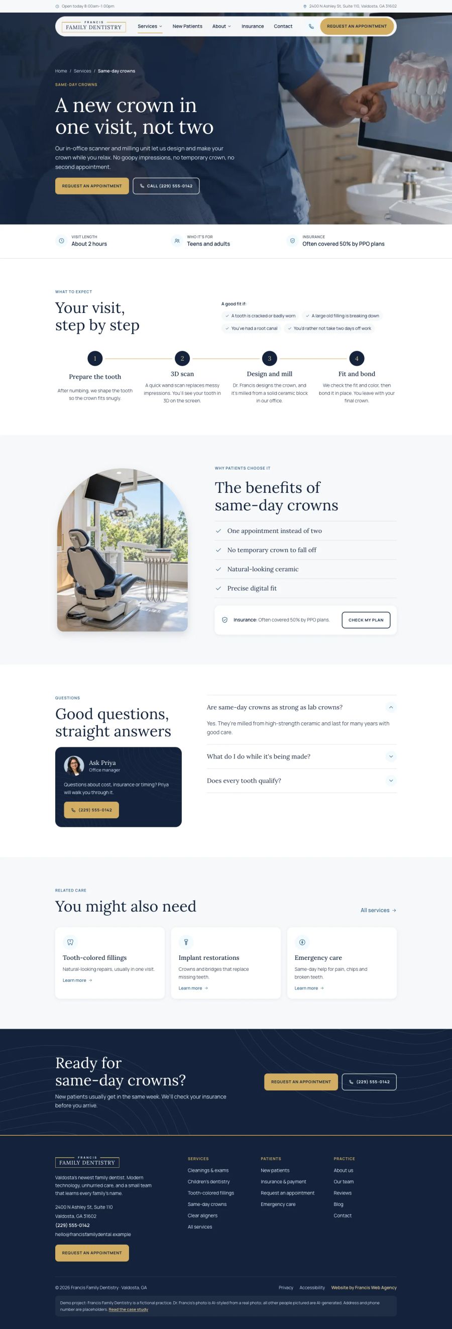 Francis Family Dentistry, the whole /services/same-day-crowns page