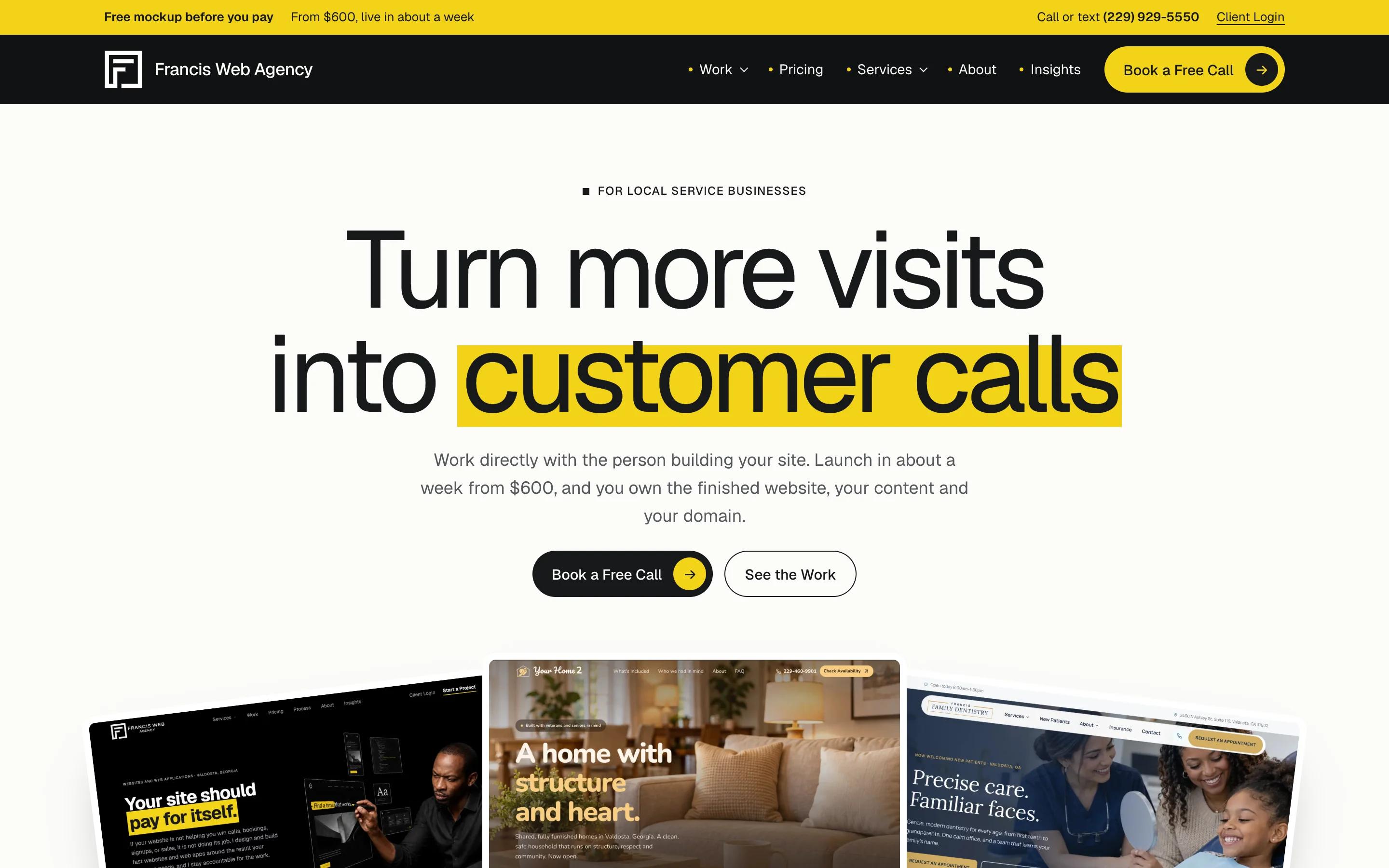Francis Web Agency home page on desktop