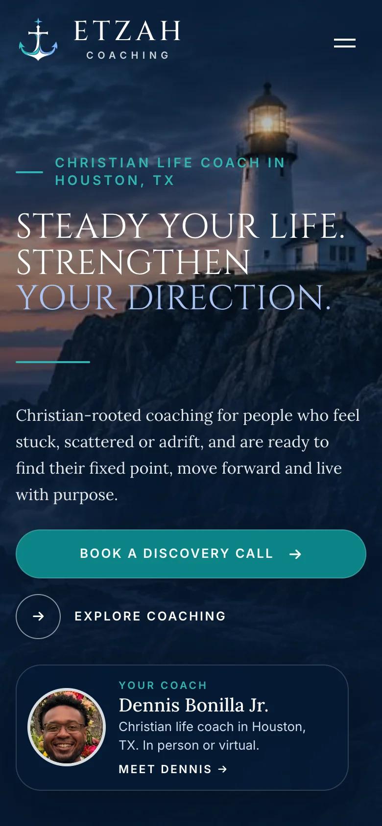 Etzah Coaching home page on a phone