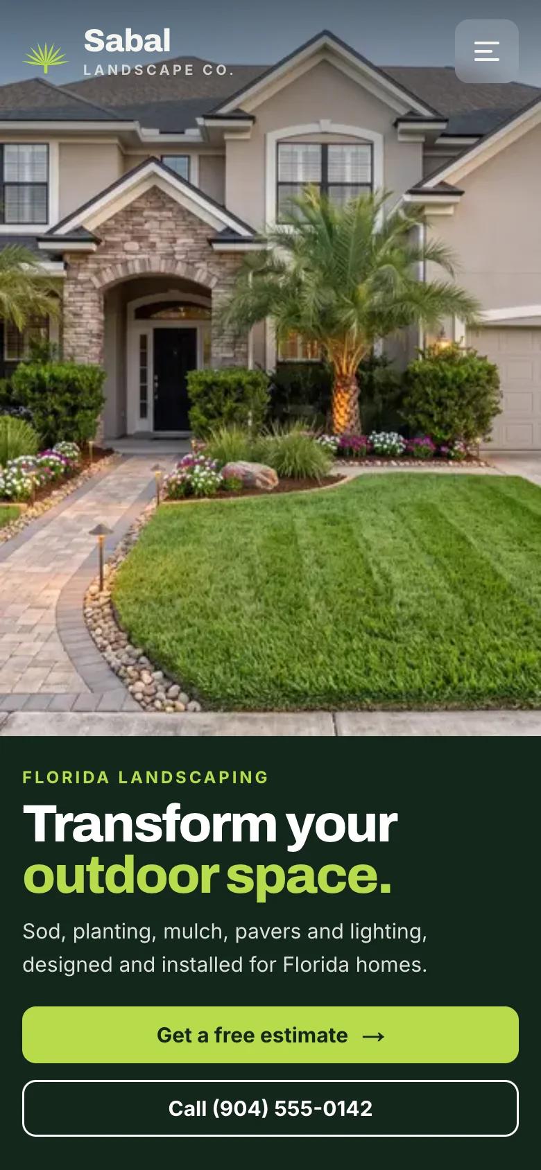 Sabal Landscape Co. home page on a phone