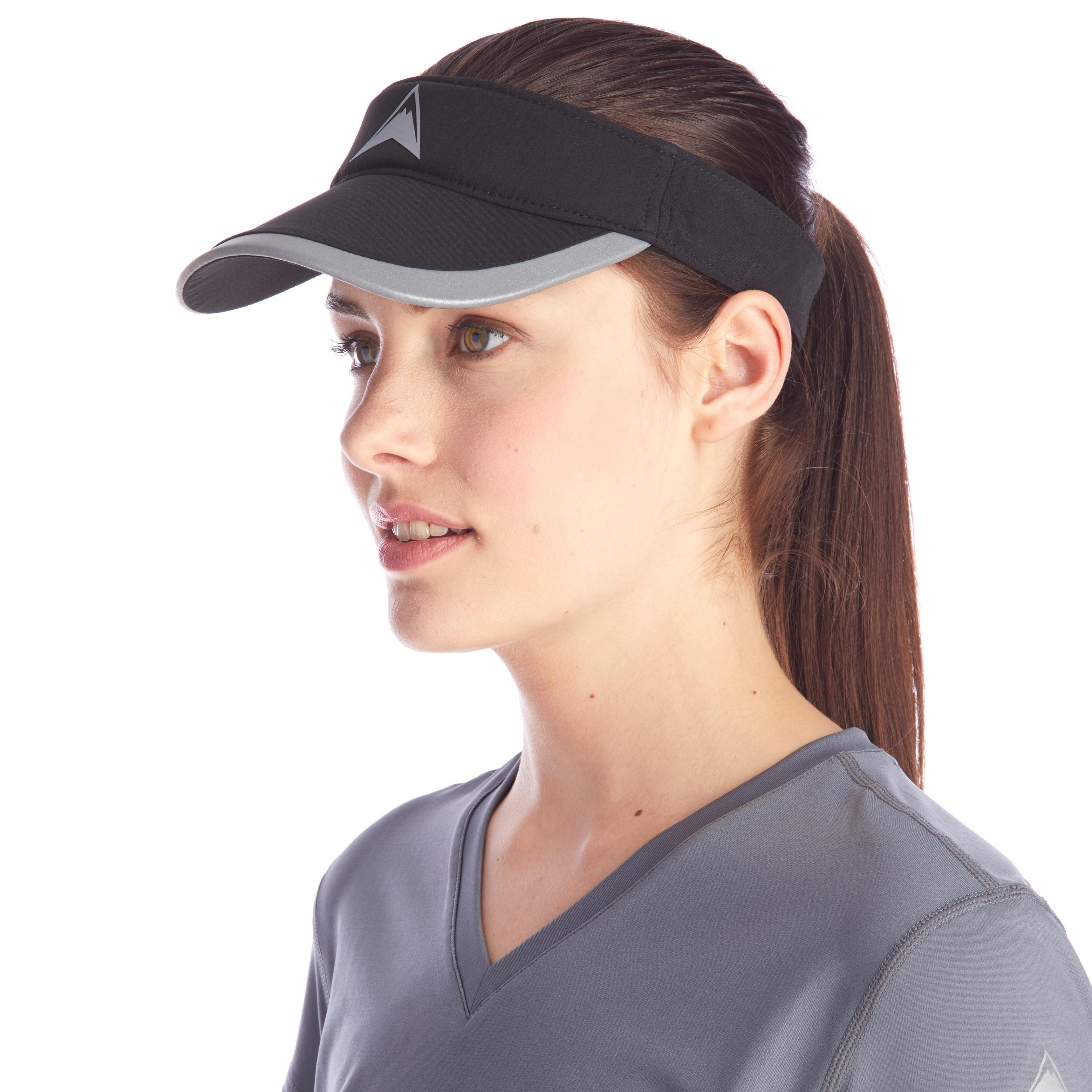 woman wearing black arctic cool sport visor side profile commercial photography