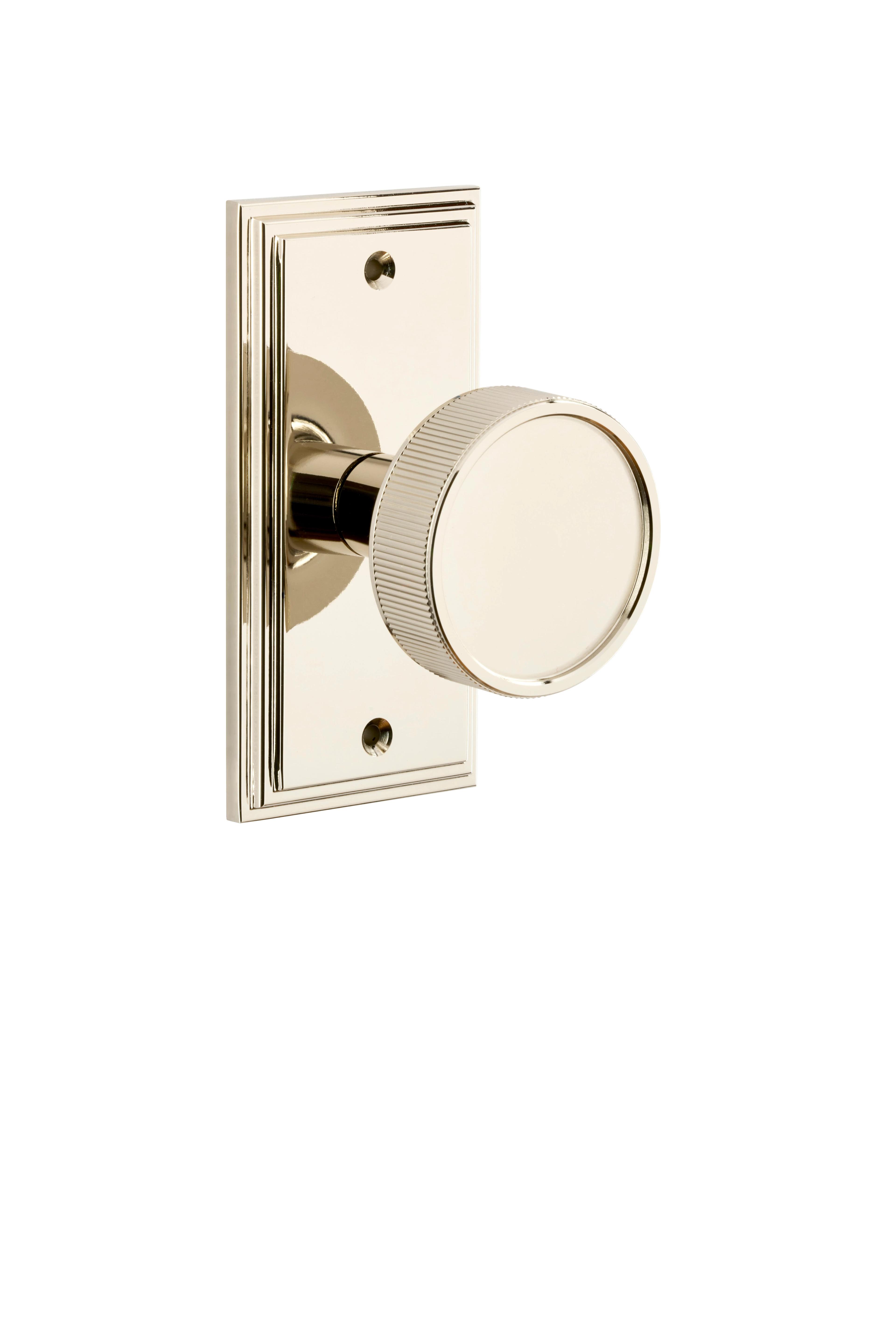 polished nickel knurled door knob rectangular plate