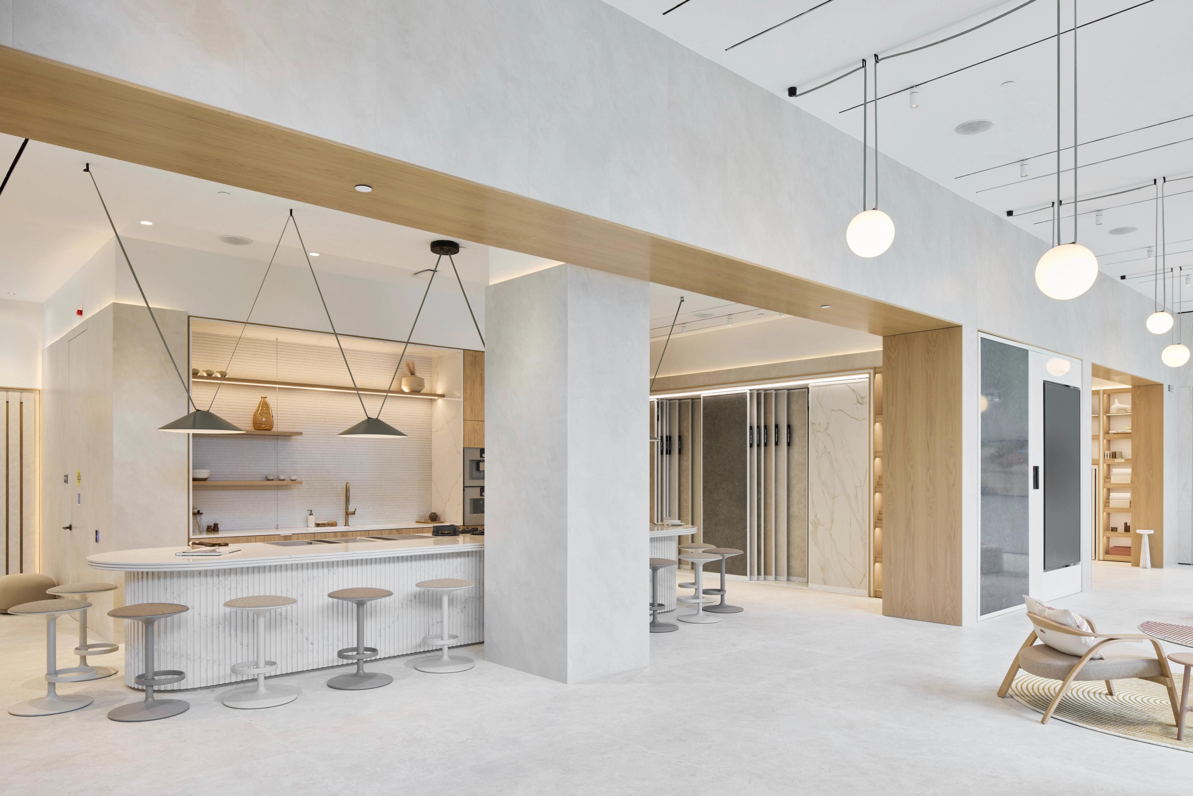 interior lobby bar with pendant lighting