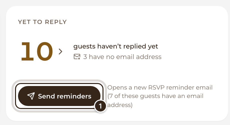 The Yet to reply tile with its count and the Send reminders button marked