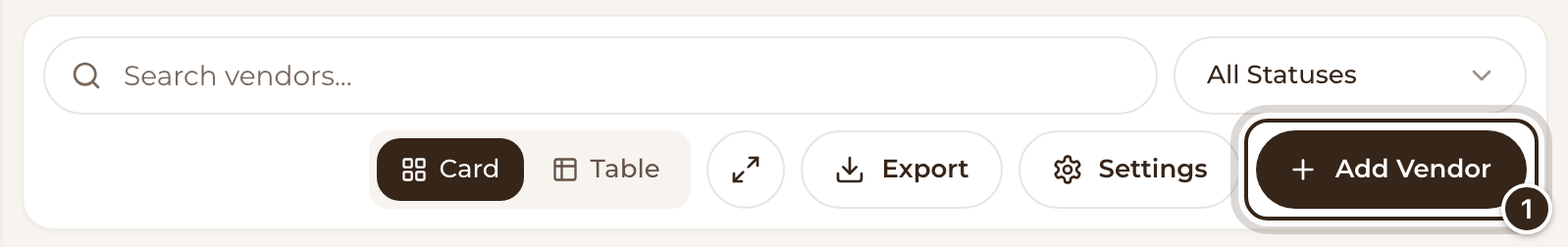 The toolbar above a category's vendors with the Add Vendor button marked