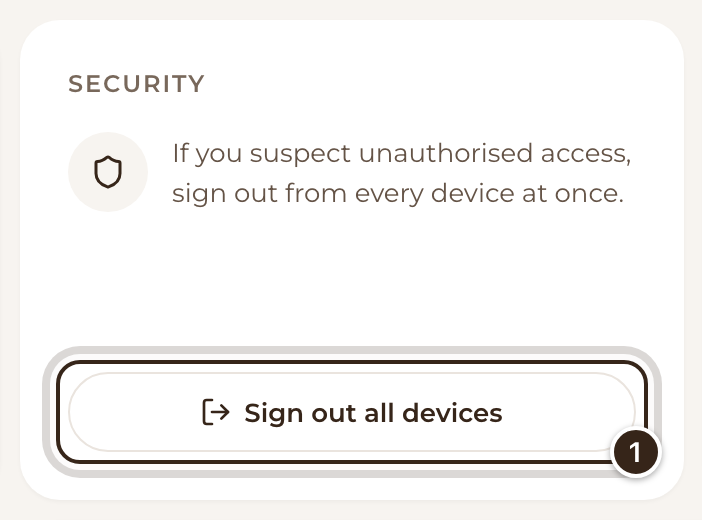The Security tile with Sign out all devices marked