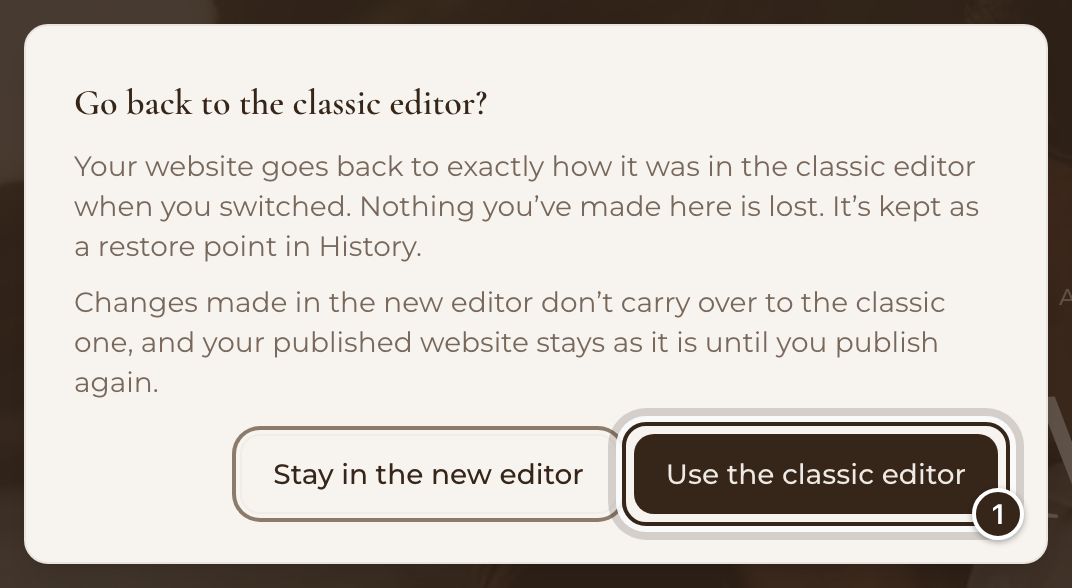 The Go back to the classic editor? message with Use the classic editor marked