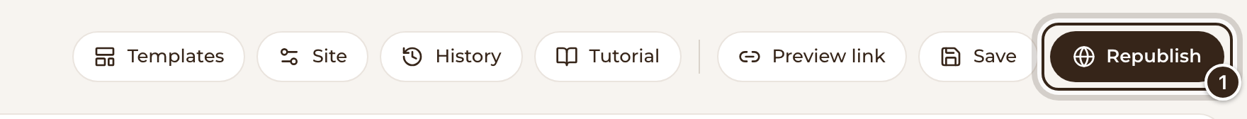 The top of the website editor with the Republish button marked