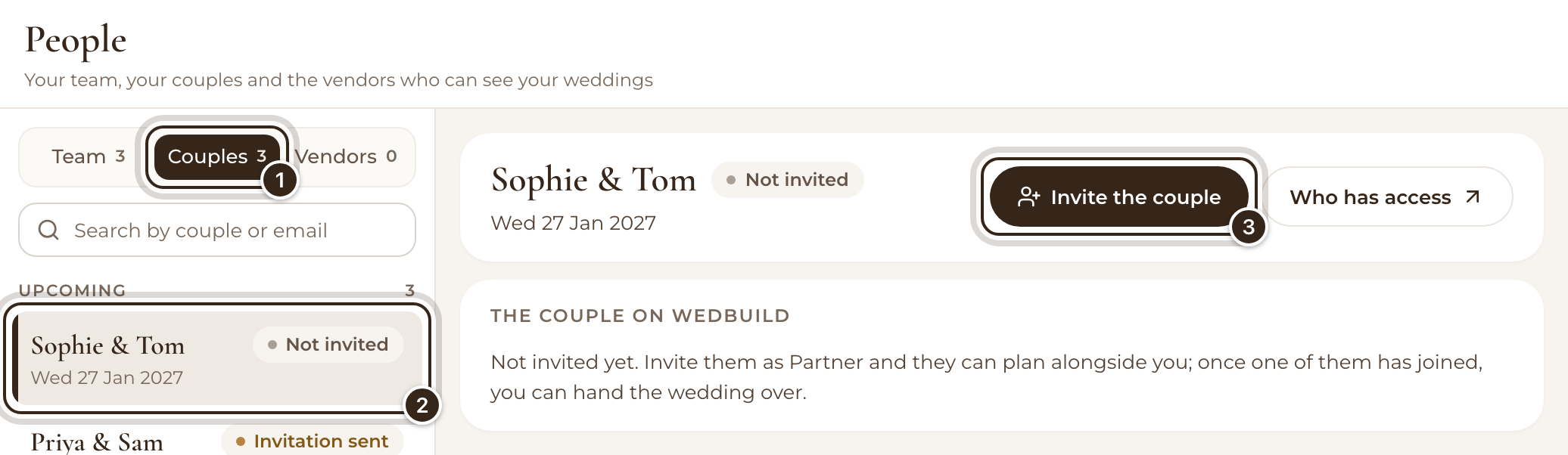 People, Couples, with Sophie & Tom chosen and Invite the couple marked