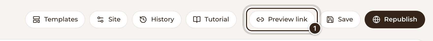 The top of the website editor with the Preview link button marked
