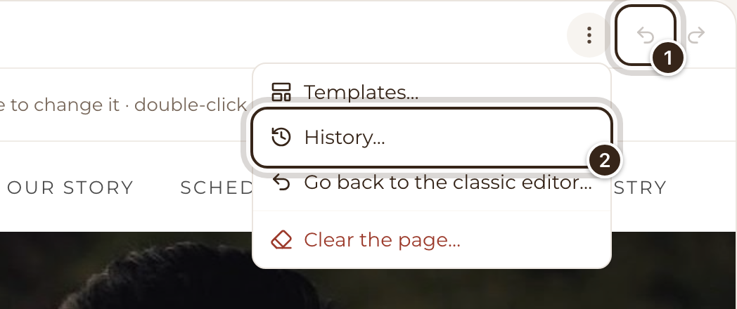 The undo arrow and the menu's History item marked