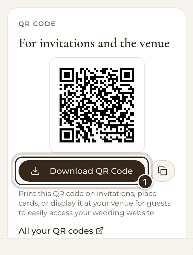 The QR code box in Site with the Download QR Code button marked