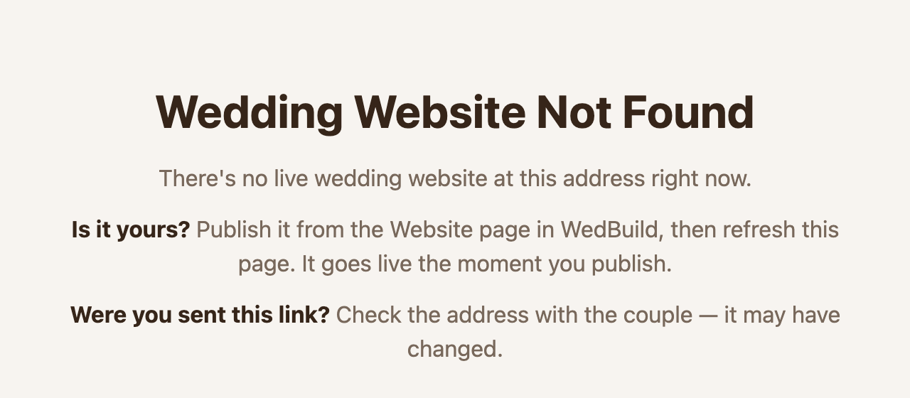 The Wedding Website Not Found page