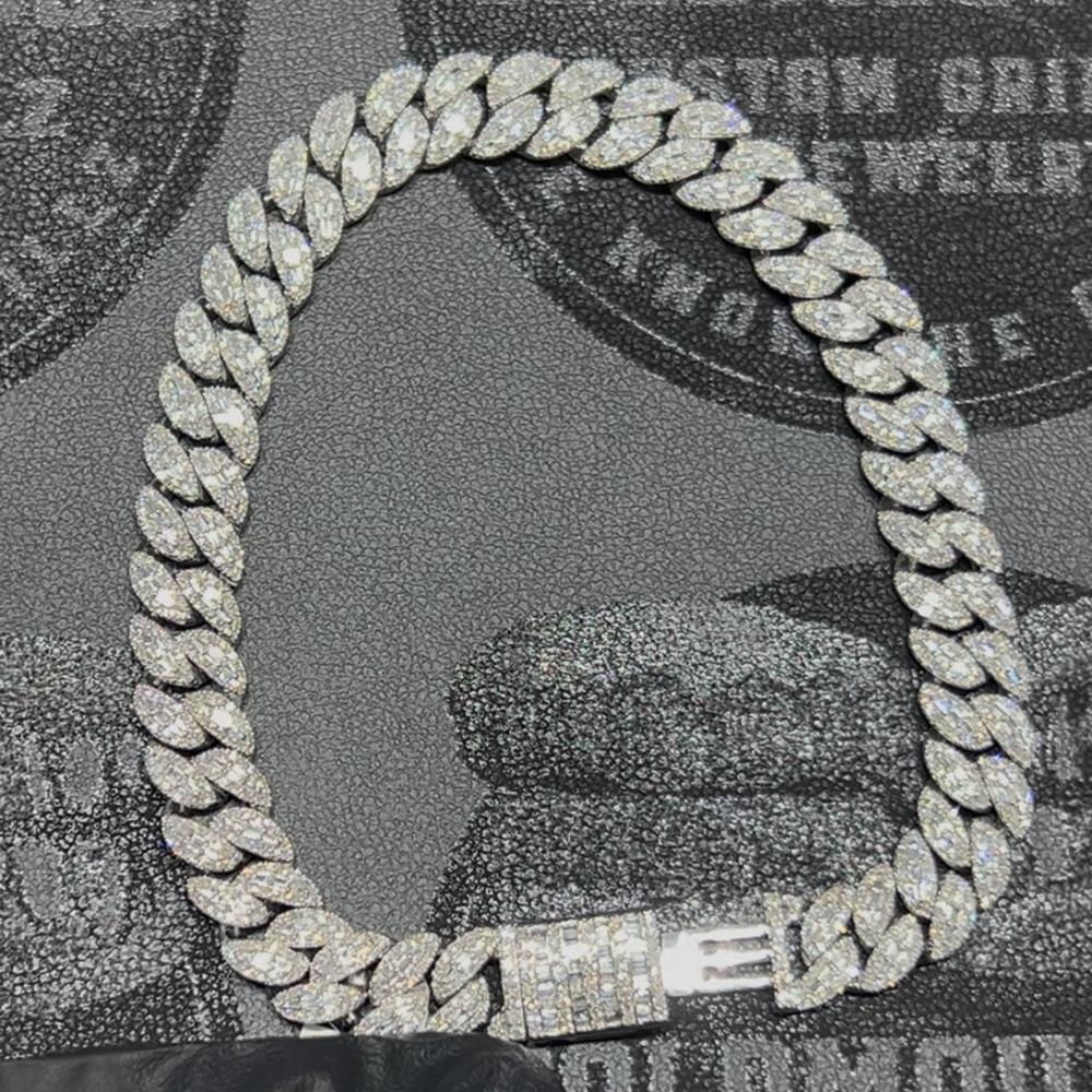 White Gold All Natural Diamond Cuban Bracelet 