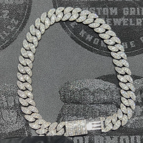 White Gold All Natural Diamond Cuban Bracelet 