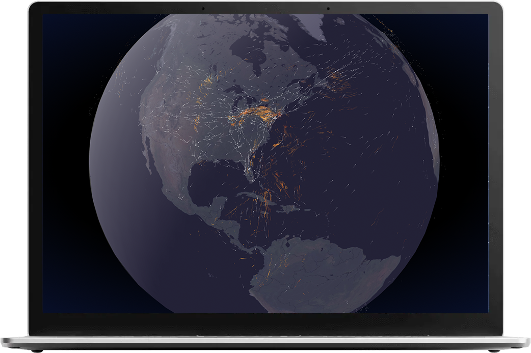 Laptop displaying a globe overlaid with contrail data