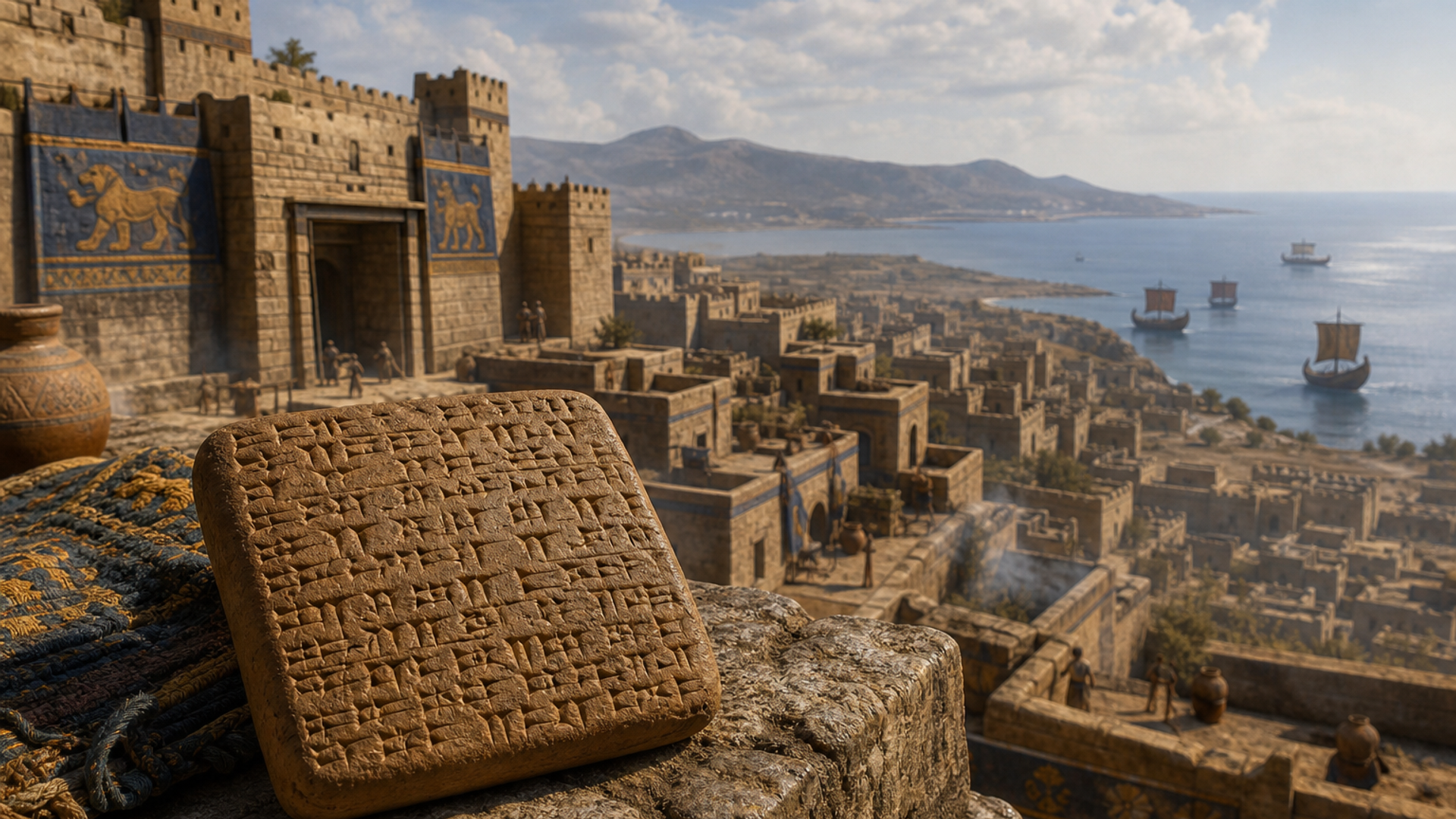 A Hittite clay tablet beside a Bronze Age fortified city in western Anatolia