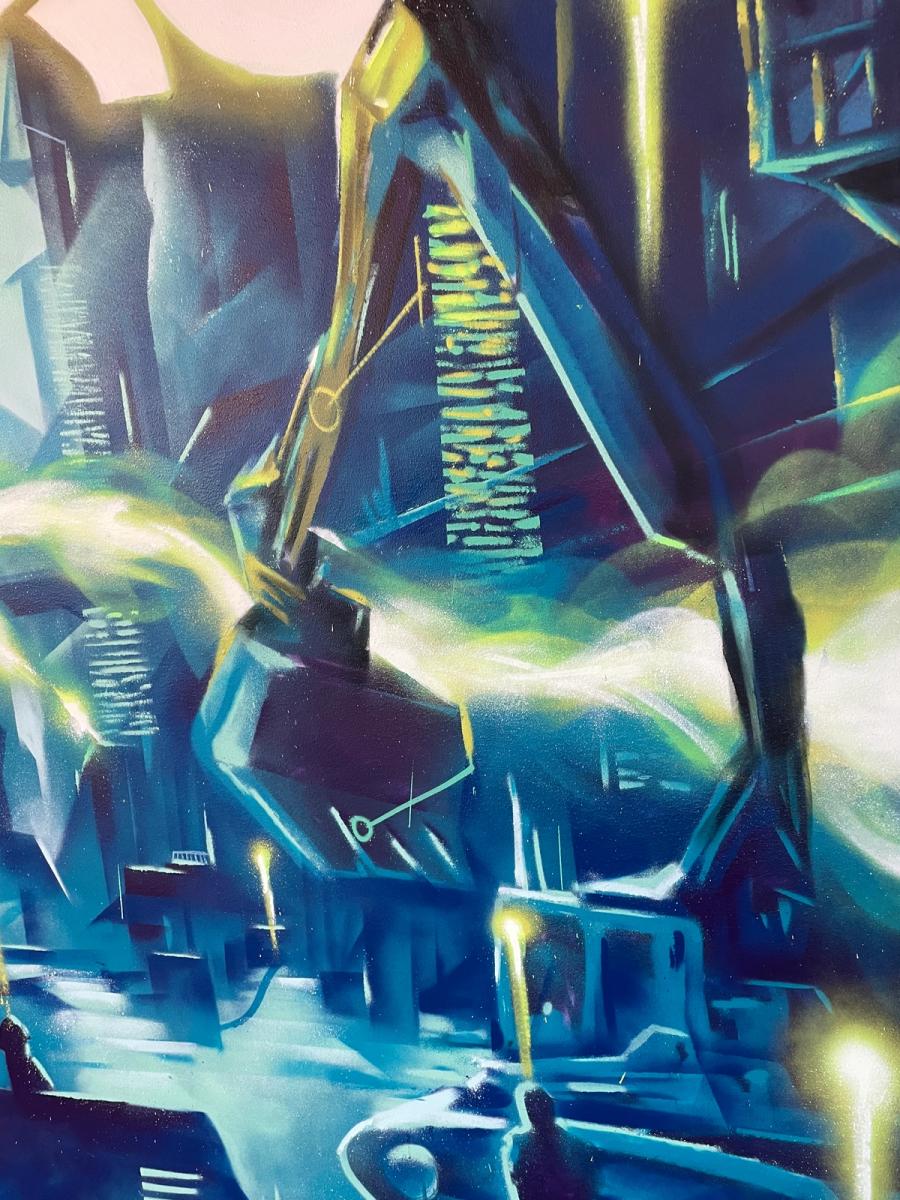 Hubexo AI — hand-painted mural by Spraya in Solna, Sweden