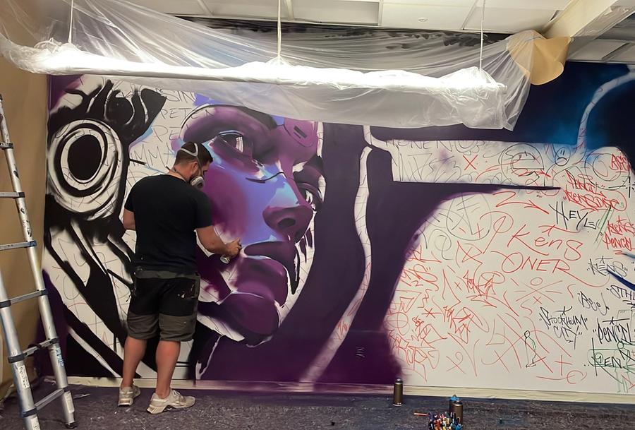 Hubexo AI — hand-painted mural by Spraya in Solna, Sweden