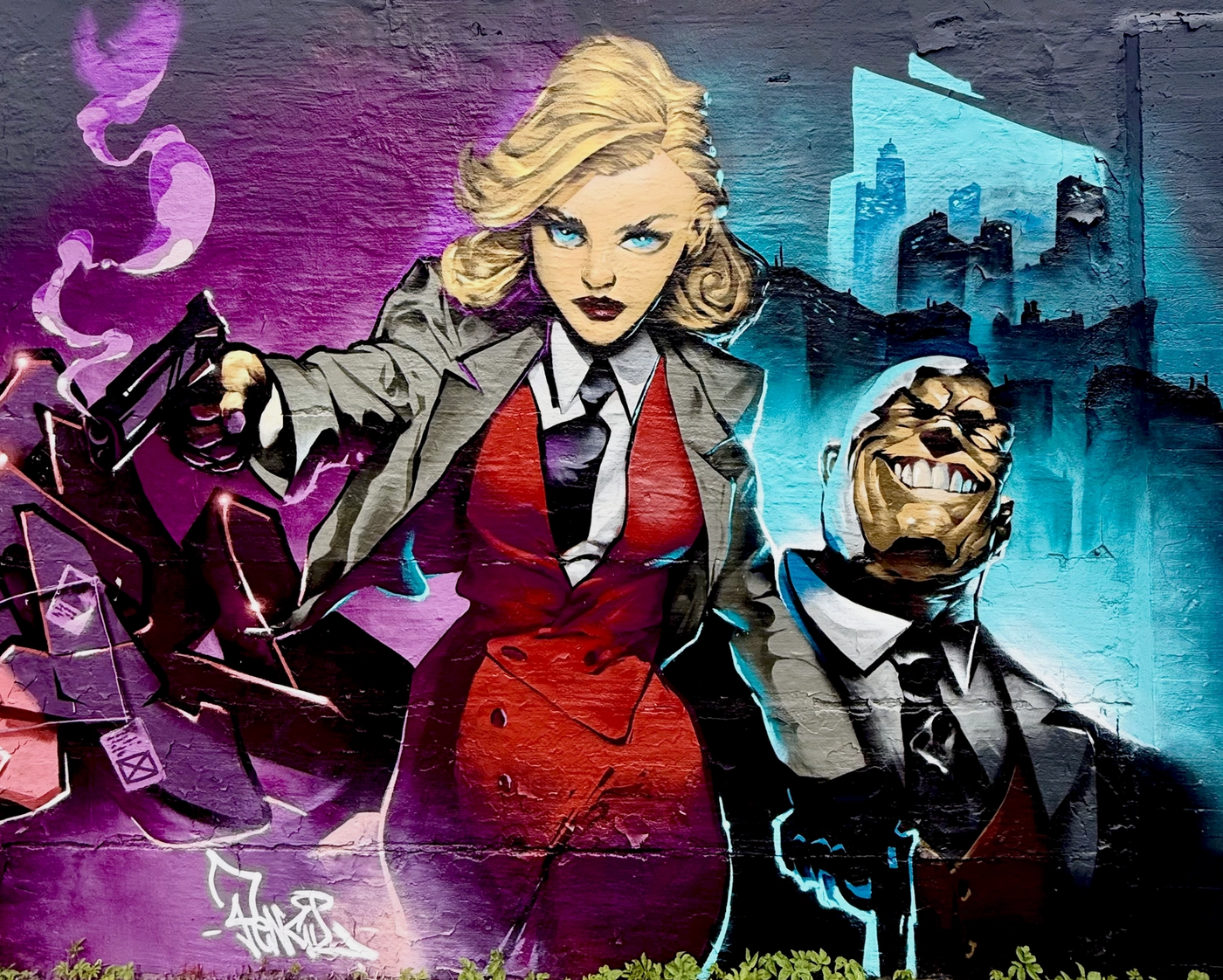 Crime city — hand-painted mural by Spraya in Snösätra, Sweden
