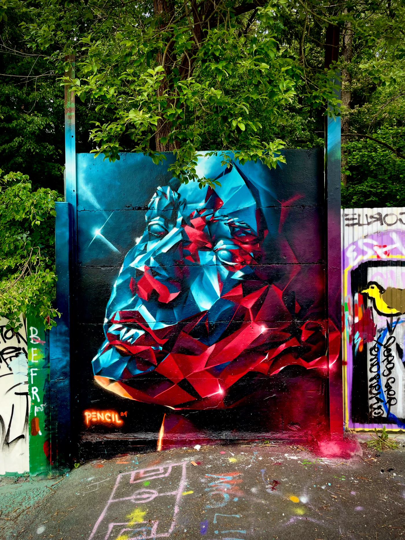 Hexagonic — hand-painted mural by Spraya in Snösätra, Sweden