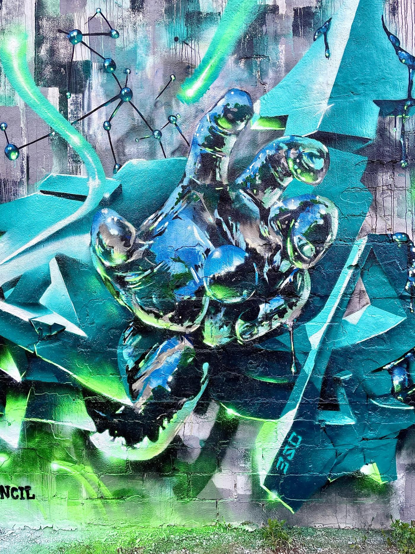 Chrome study — hand-painted mural by Spraya in Snösätra, Stockholm