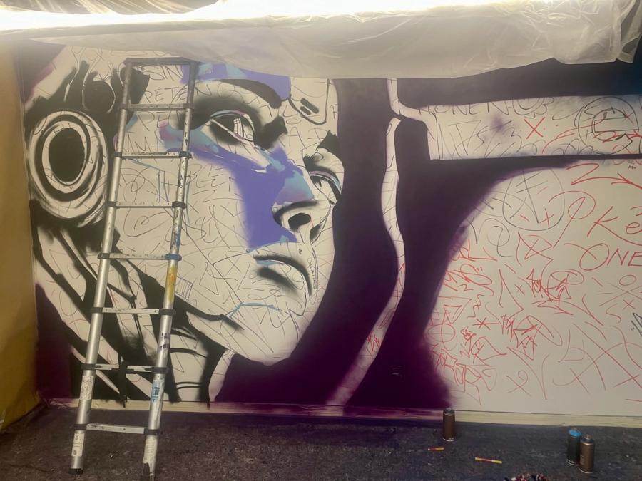 Hubexo AI — hand-painted mural by Spraya in Solna, Sweden