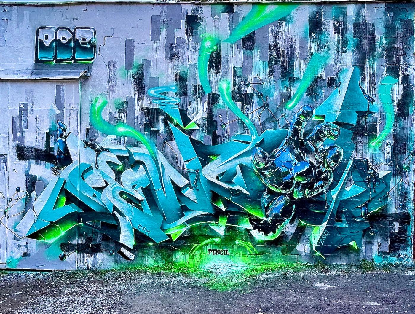 Chrome study — hand-painted mural by Spraya in Snösätra, Stockholm