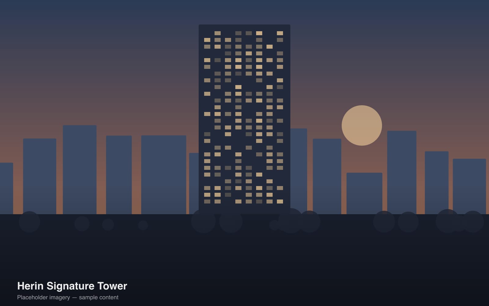 Herin Signature Tower lit at dusk