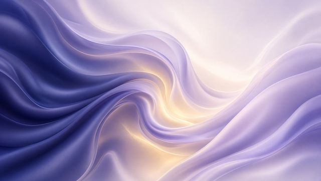 Vagues abstraites indigo et lavande, éclairées d’une lueur dorée